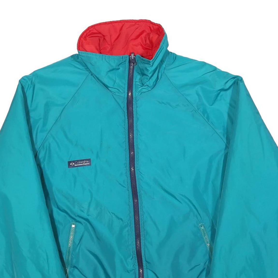COLUMBIA Mens Blue & Red Casual Zip Jacket L Polyester Plain Lightweight