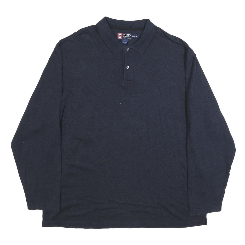 CHAPS RALPH LAUREN Mens Navy Blue Long Sleeve Plain 2XL Cotton Blend Polo Shirt