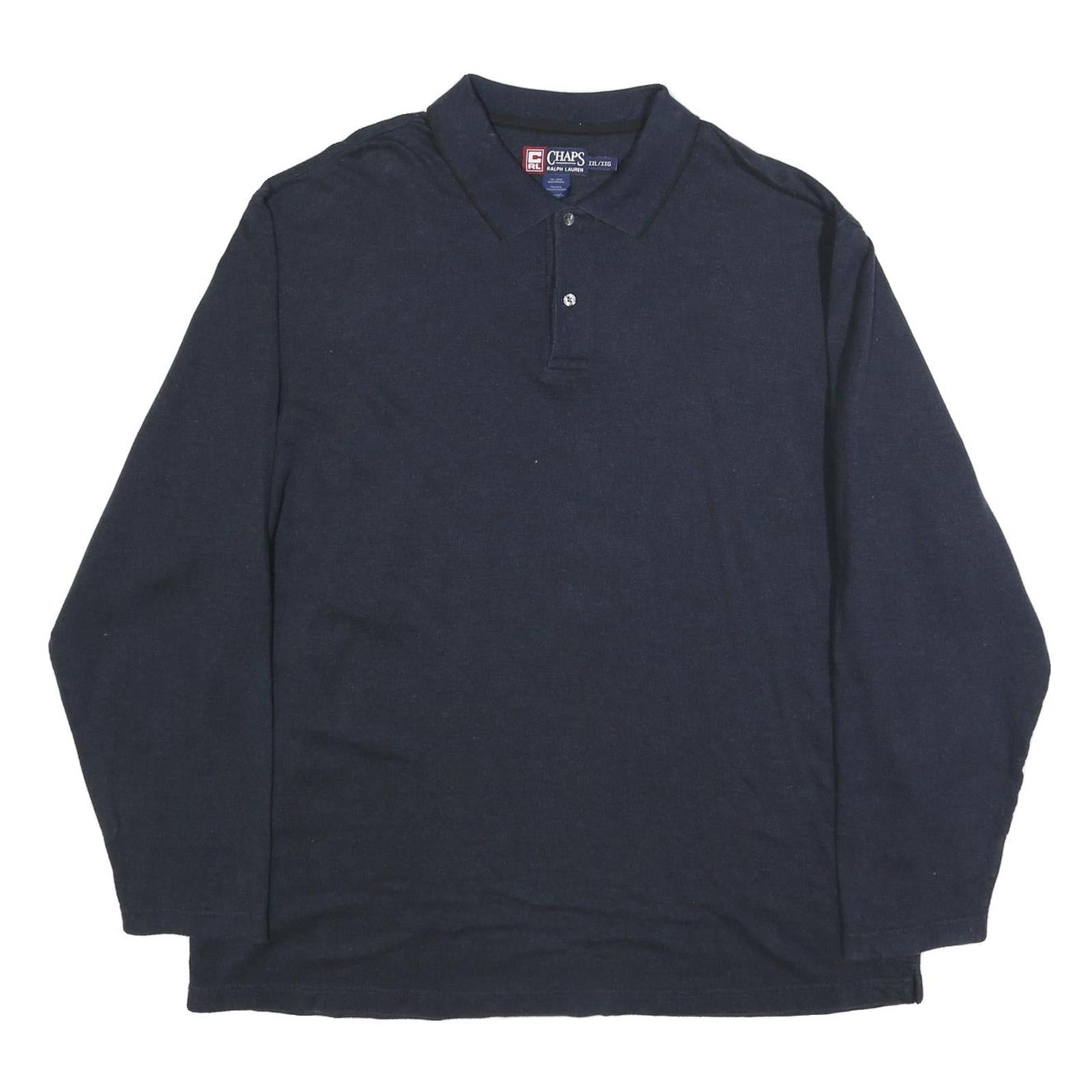 CHAPS RALPH LAUREN Mens Navy Blue Long Sleeve Plain 2XL Cotton Blend Polo Shirt