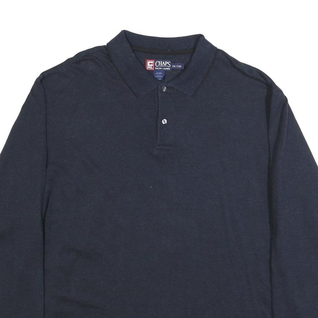CHAPS RALPH LAUREN Mens Navy Blue Long Sleeve Plain 2XL Cotton Blend Polo Shirt
