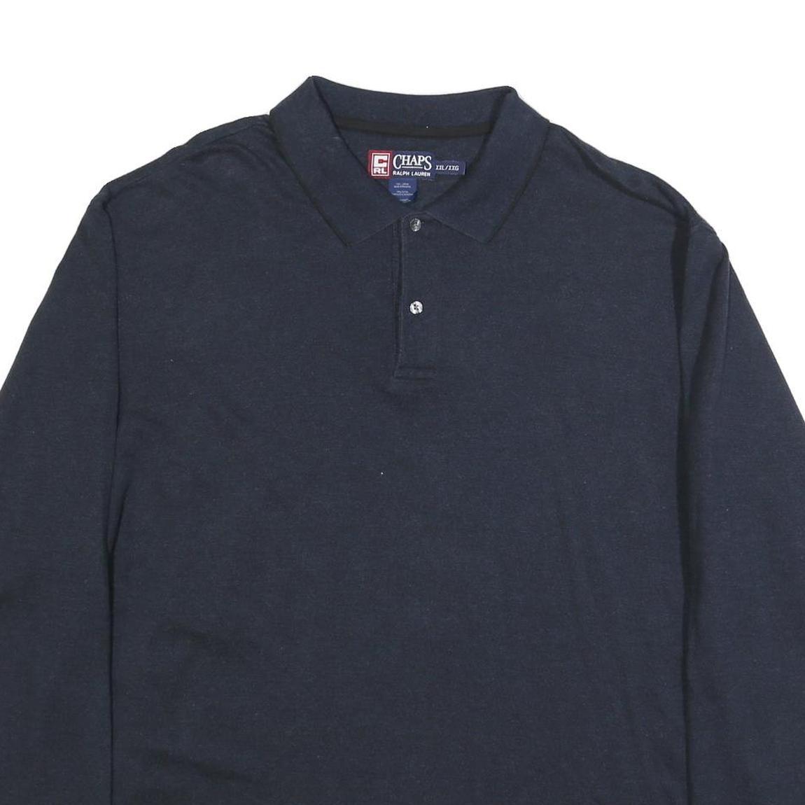 CHAPS RALPH LAUREN Mens Navy Blue Long Sleeve Plain 2XL Cotton Blend Polo Shirt