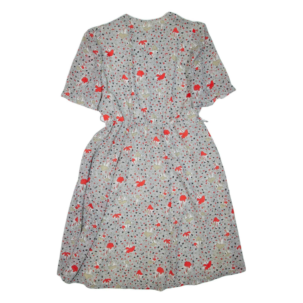 Womens Day Dress White Crazy Pattern Short Sleeve Knee Length L