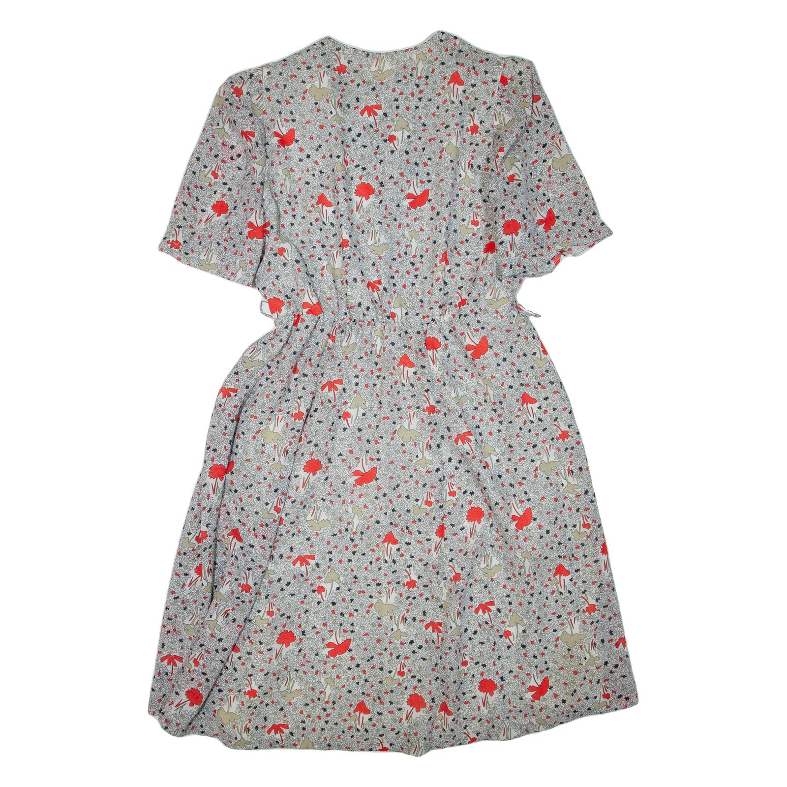 Womens Day Dress White Crazy Pattern Short Sleeve Knee Length L