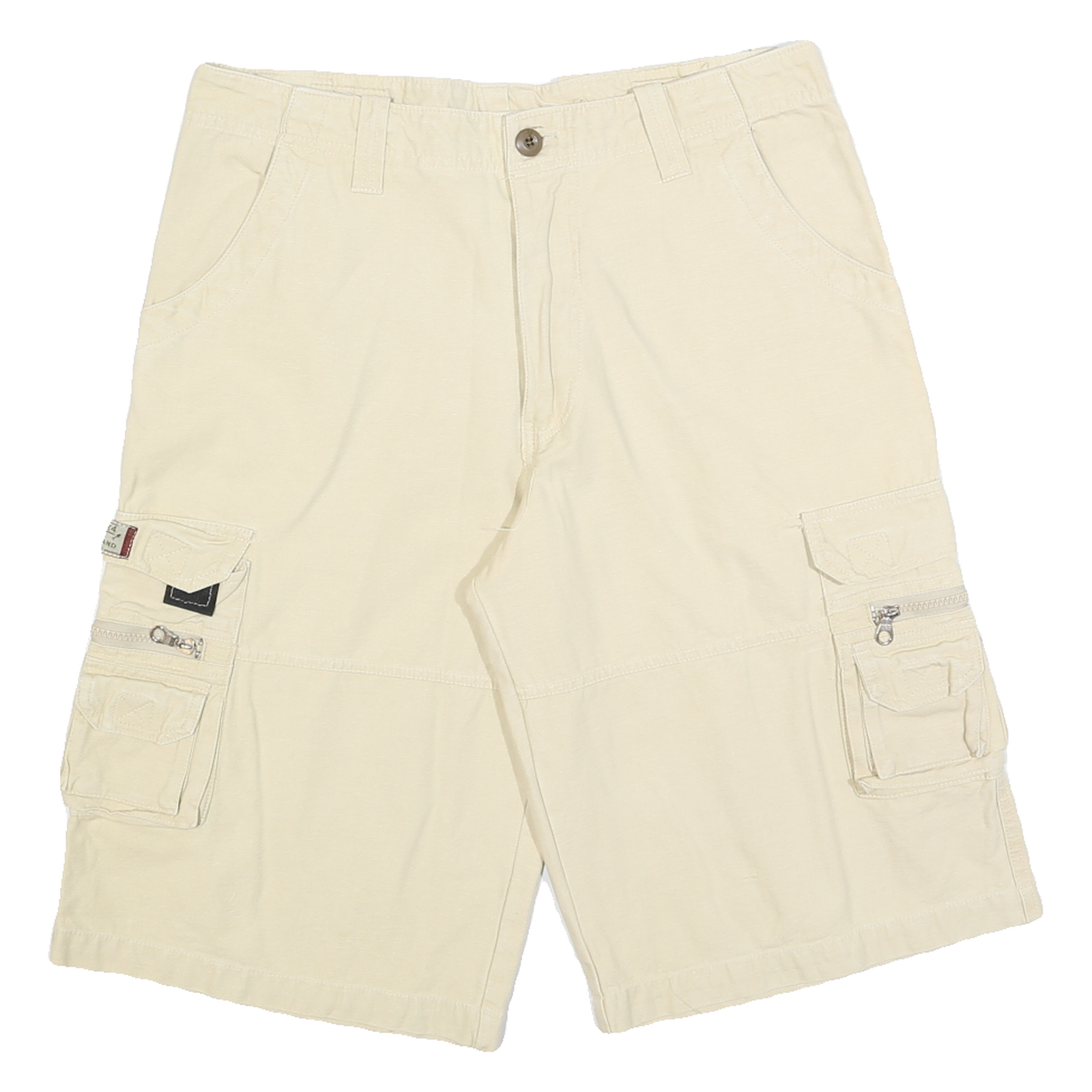 Mens Casual Beige Cargo Cotton Blend Shorts M W32 Multi Pocket Utility