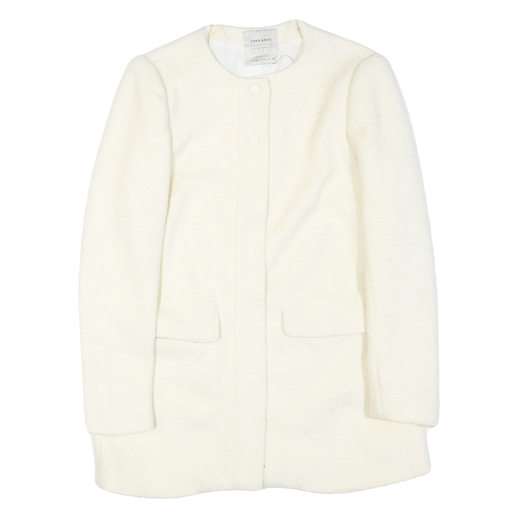 ZARA Womens White Cream Button Jacket XS Polyester Blend Plain Elegant