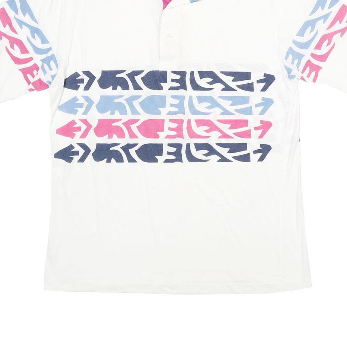 ANTIGUA Mens White Blue & Pink Abstract Print Short Sleeve Polo Shirt L Cotton