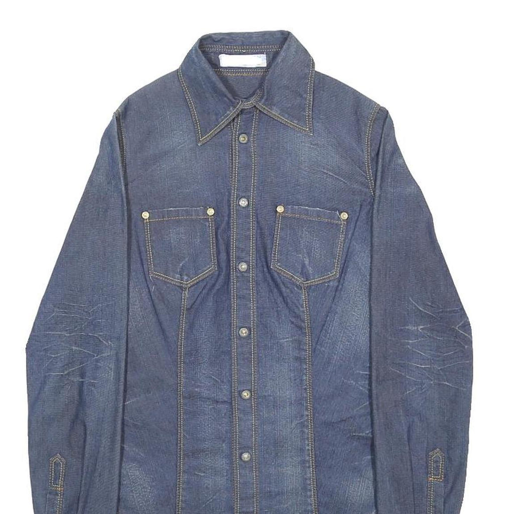PRIMO EMPORIO Womens Blue Denim Shirt Dress Cotton Blend Long Sleeve S Casual