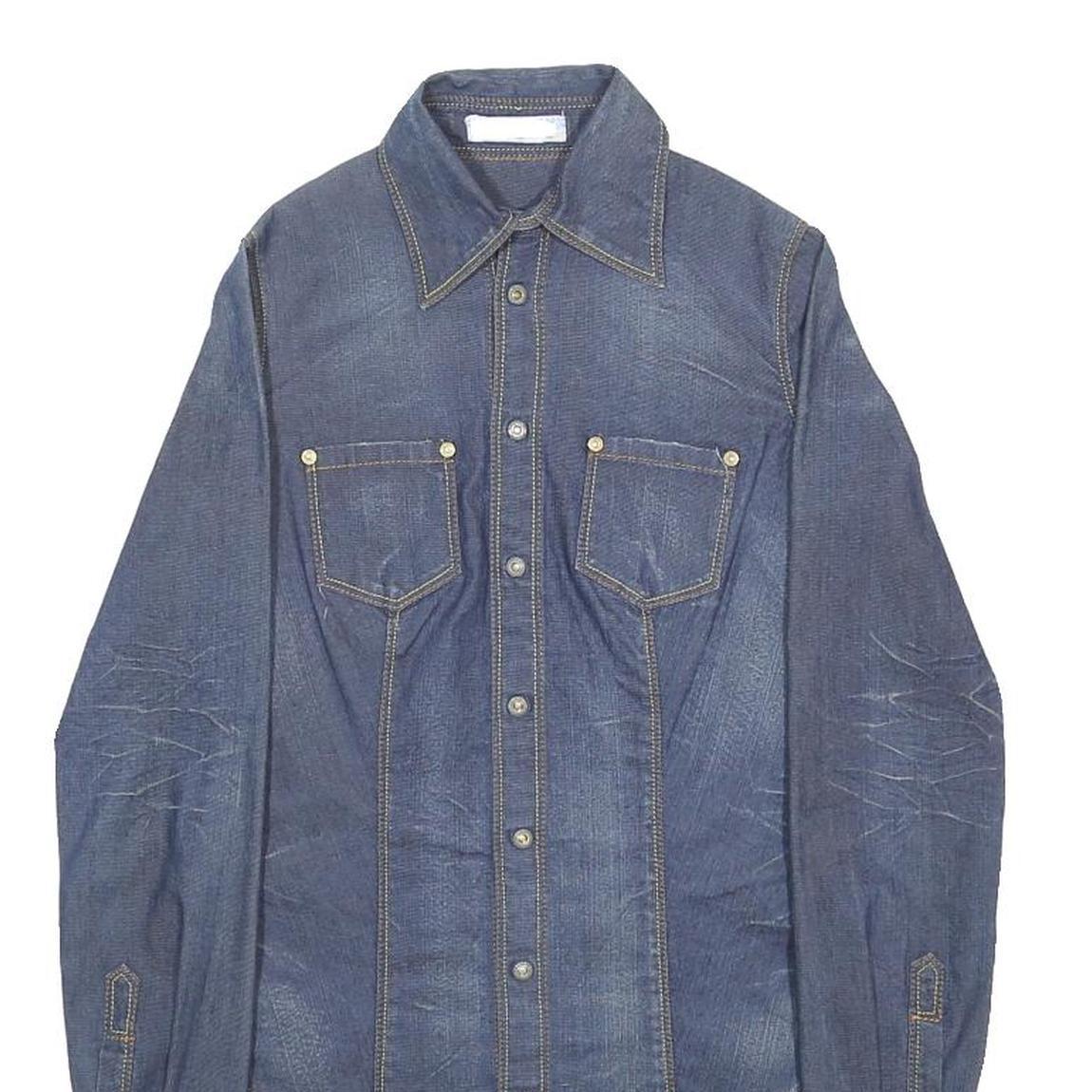 PRIMO EMPORIO Womens Blue Denim Shirt Dress Cotton Blend Long Sleeve S Casual