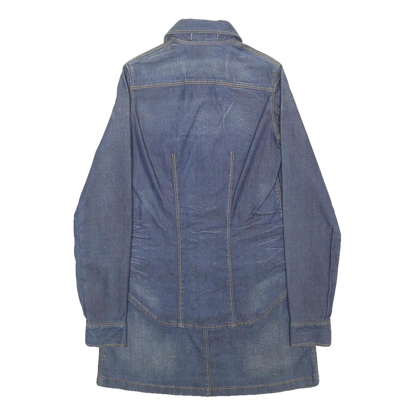 PRIMO EMPORIO Womens Blue Denim Shirt Dress Cotton Blend Long Sleeve S Casual