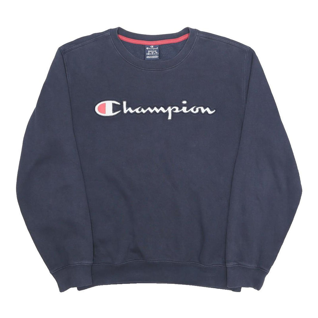 CHAMPION Mens Blue Navy Crew Neck M Sweatshirt Cotton Blend Logo Pullover