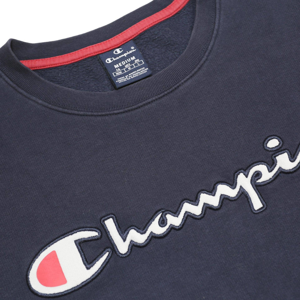 CHAMPION Mens Blue Navy Crew Neck M Sweatshirt Cotton Blend Logo Pullover
