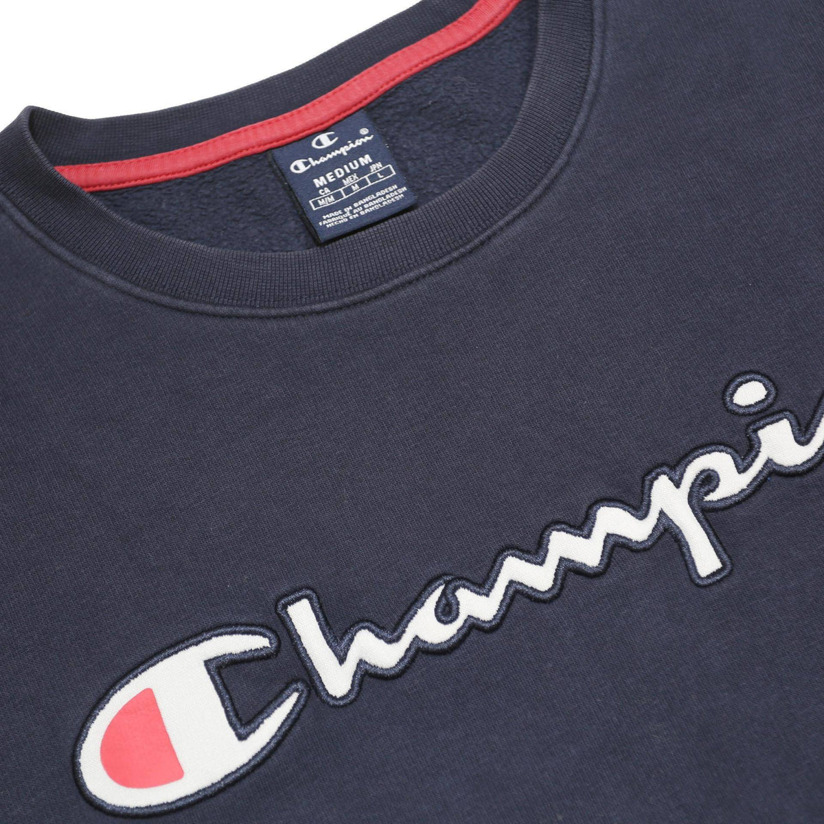 CHAMPION Mens Blue Navy Crew Neck M Sweatshirt Cotton Blend Logo Pullover