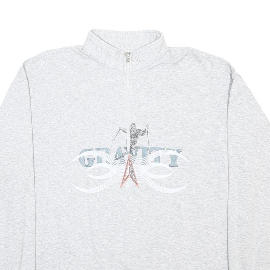 MASER SPORTSWEAR Mens Grey Pullover Sweatshirt L Cotton Blend Half Zip Ski Print
