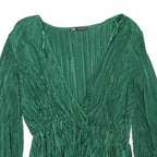 ZARA Womens Green Blouse Long Sleeve V-Neck Pleated M Stylish Top