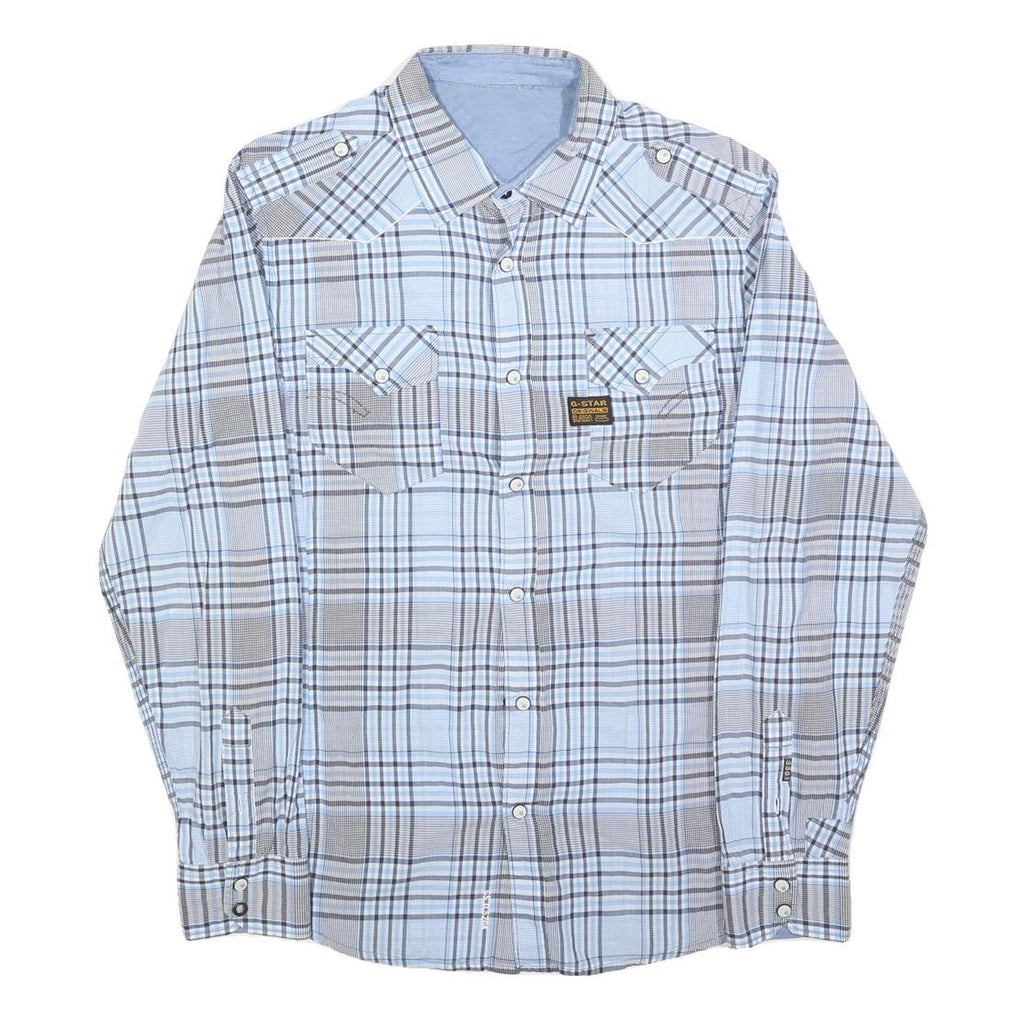 G-STAR Mens Blue & Grey Check Shirt S Casual Cotton Blend Western Style Long