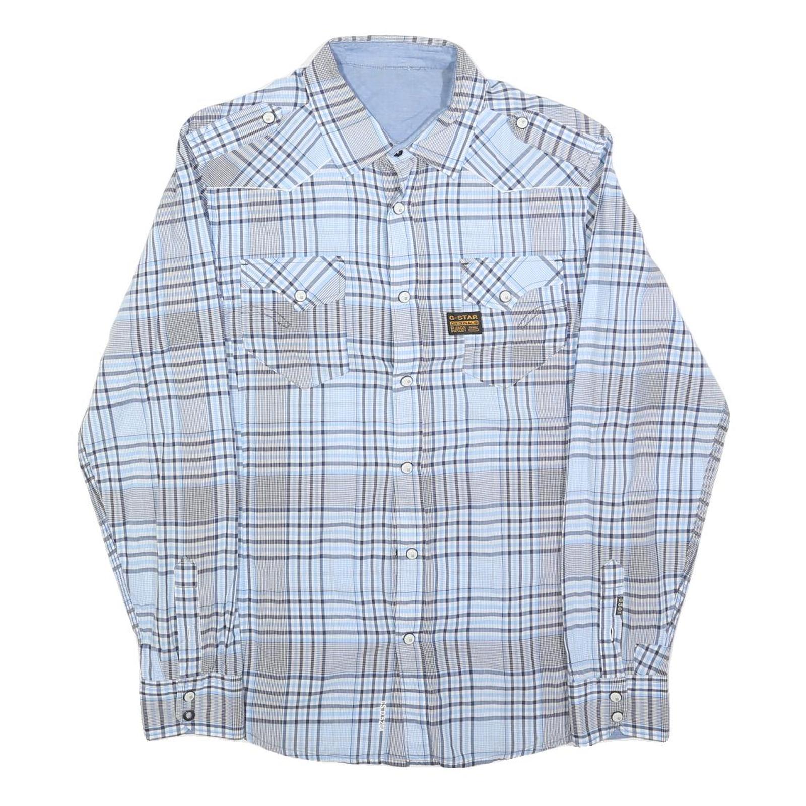 G-STAR Mens Blue & Grey Check Shirt S Casual Cotton Blend Western Style Long