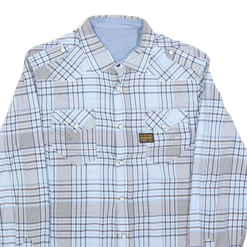 G-STAR Mens Blue & Grey Check Shirt S Casual Cotton Blend Western Style Long