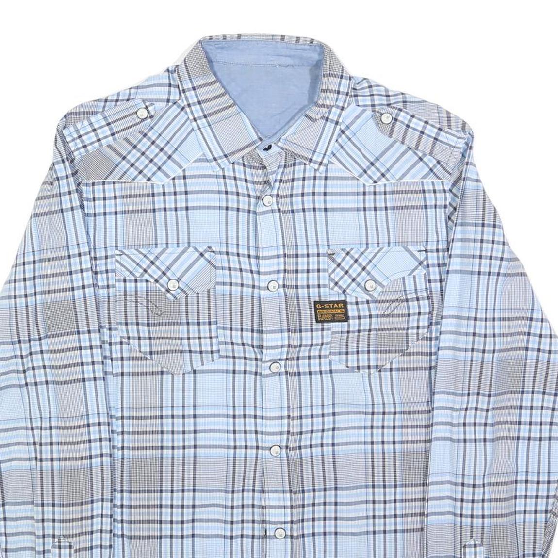G-STAR Mens Blue & Grey Check Shirt S Casual Cotton Blend Western Style Long