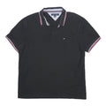 TOMMY HILFIGER Mens Black Short Sleeve Plain Polo Shirt L Classic Fit Contrast
