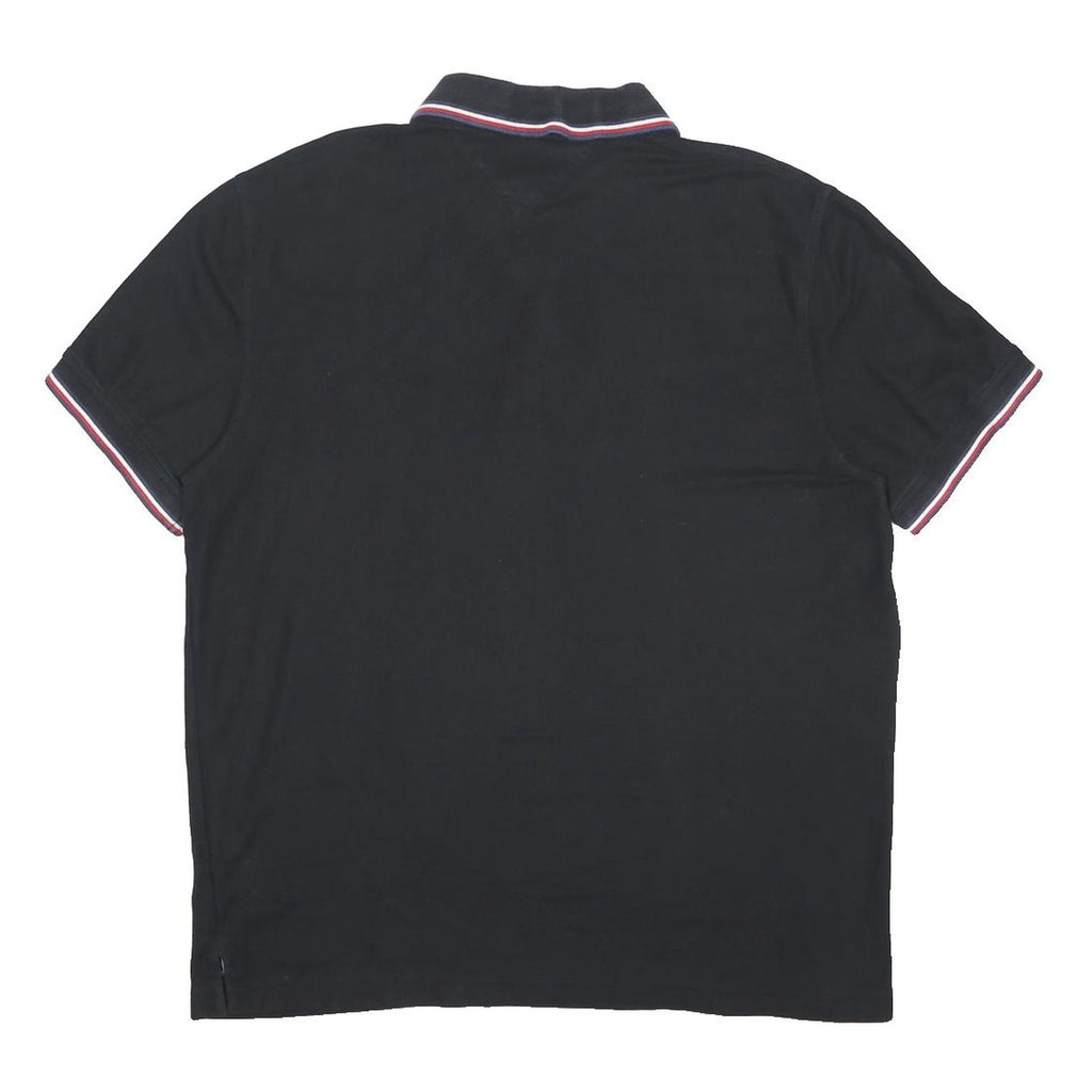 TOMMY HILFIGER Mens Black Short Sleeve Plain Polo Shirt L Classic Fit Contrast