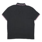 TOMMY HILFIGER Mens Black Short Sleeve Plain Polo Shirt L Classic Fit Contrast