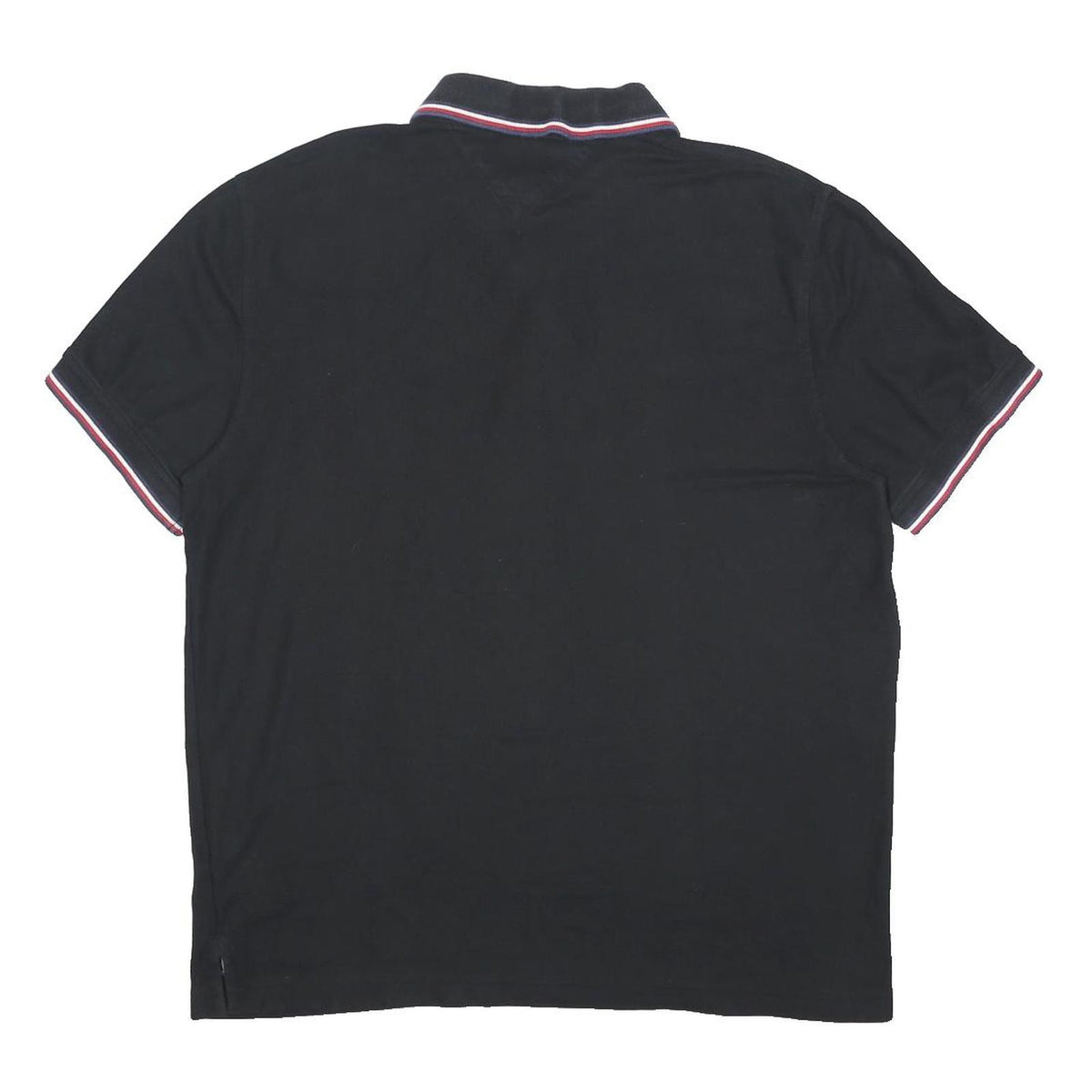 TOMMY HILFIGER Mens Black Short Sleeve Plain Polo Shirt L Classic Fit Contrast