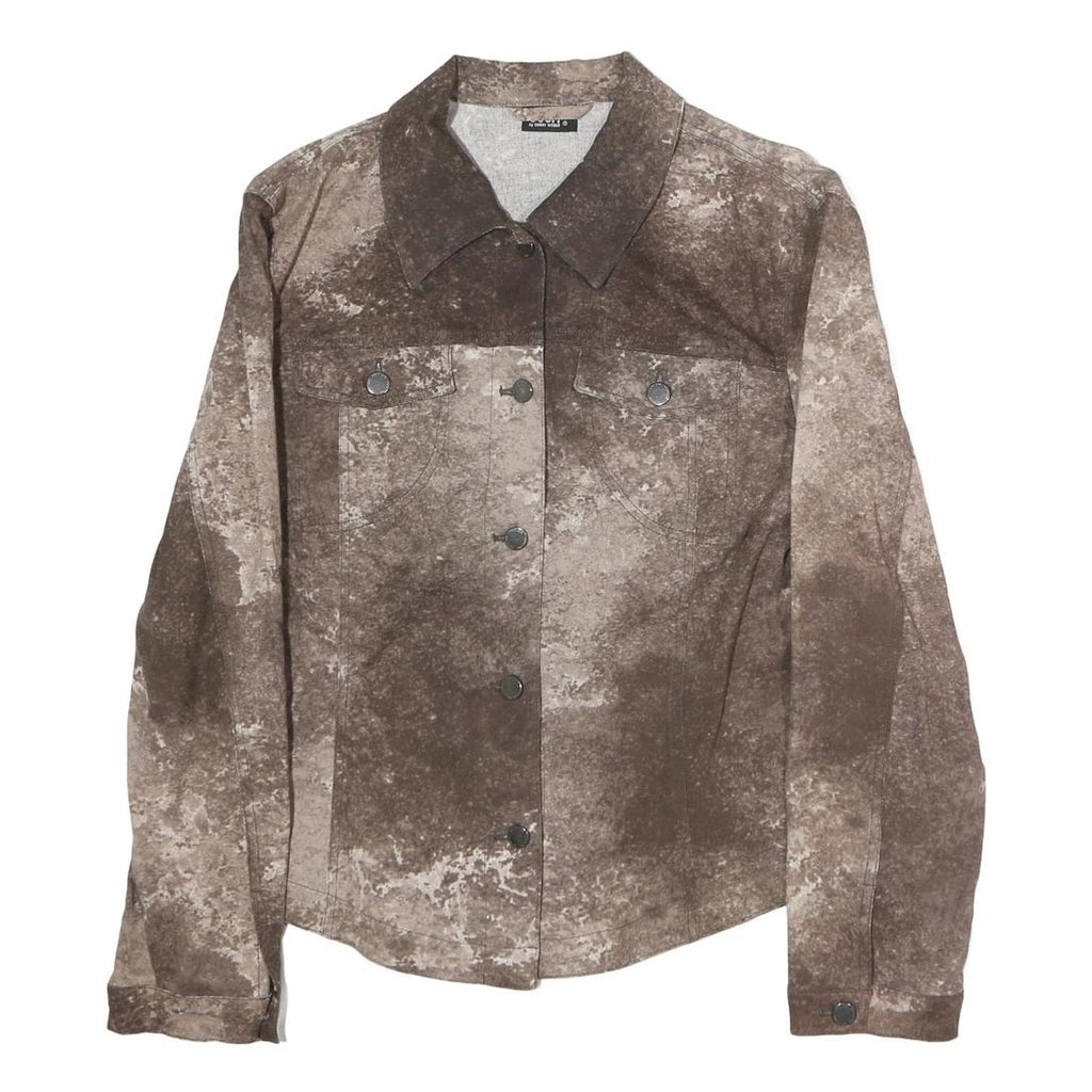 COURT Womens Brown Cotton Blend Button Jacket M Distressed Pattern