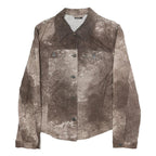 COURT Womens Brown Cotton Blend Button Jacket M Distressed Pattern