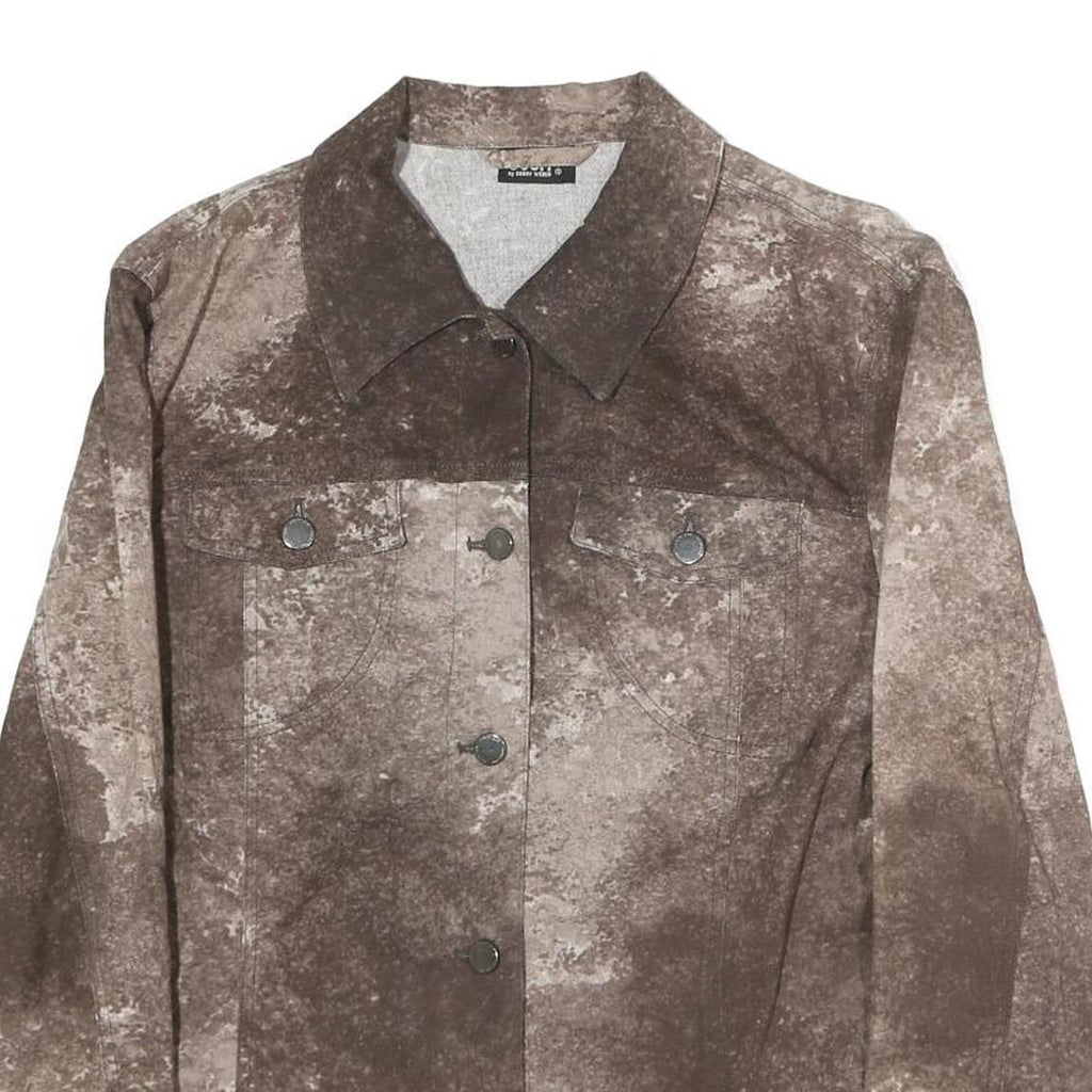 COURT Womens Brown Cotton Blend Button Jacket M Distressed Pattern