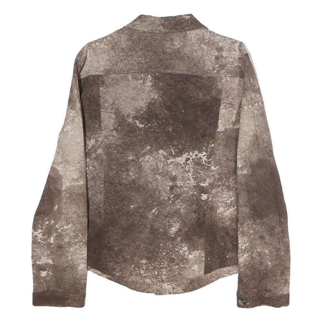 COURT Womens Brown Cotton Blend Button Jacket M Distressed Pattern