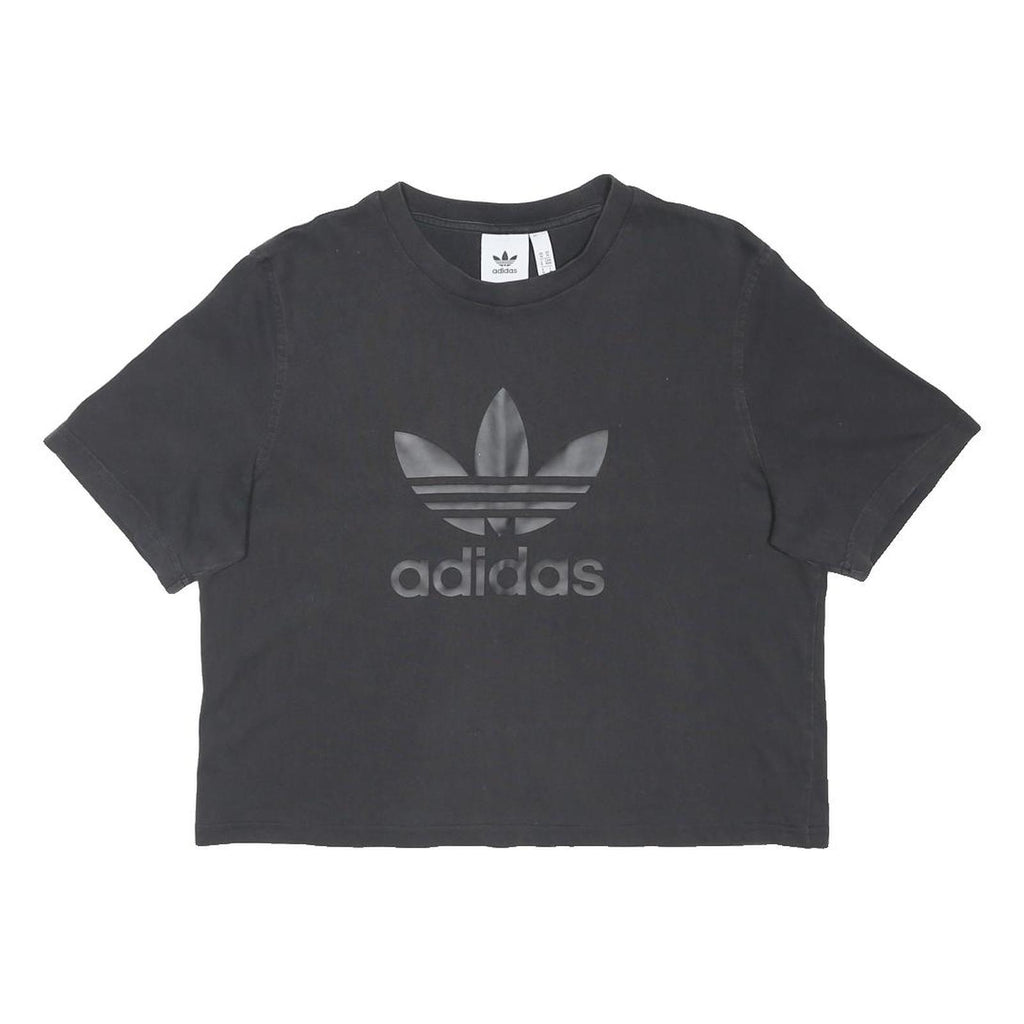 ADIDAS ORIGINALS Womens Black Graphic Crop T-Shirt M Crew Neck Short Sleeve