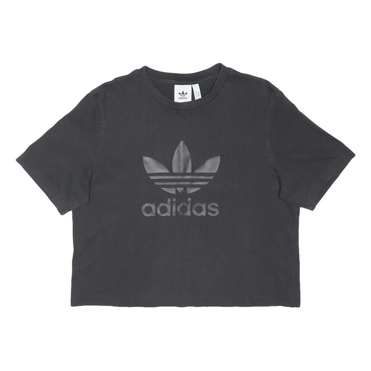 ADIDAS ORIGINALS Womens Black Graphic Crop T-Shirt M Crew Neck Short Sleeve