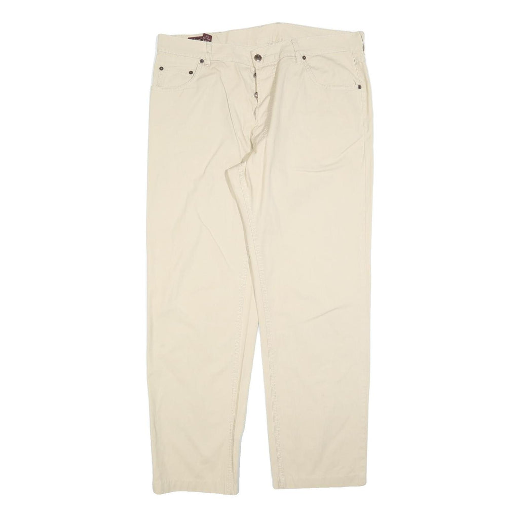 MARLBORO Mens Regular Beige Cotton Blend Trousers W38 L30 Button Closure Classic
