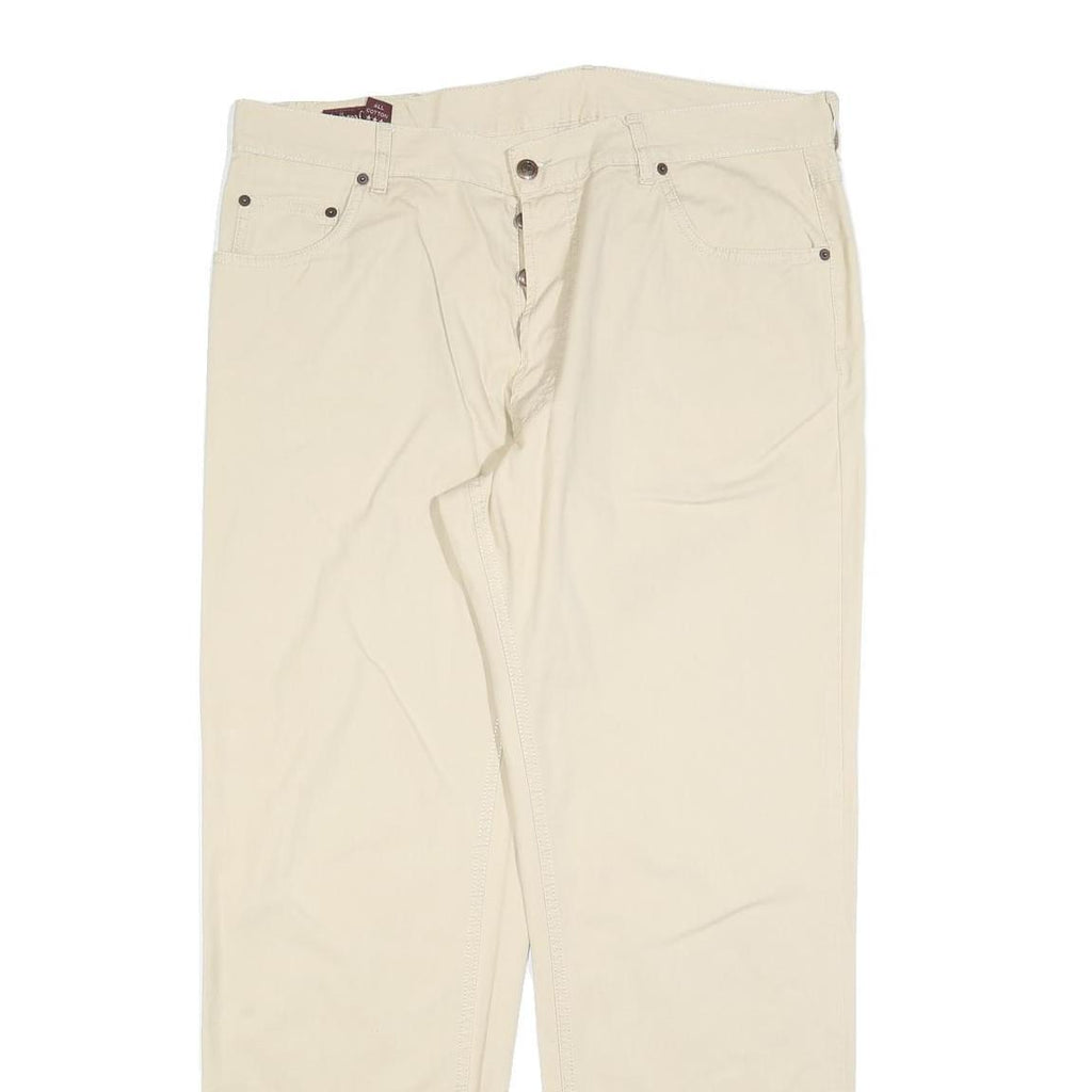 MARLBORO Mens Regular Beige Cotton Blend Trousers W38 L30 Button Closure Classic