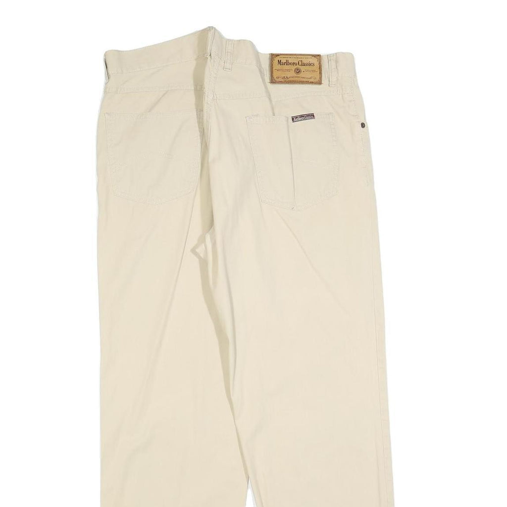 MARLBORO Mens Regular Beige Cotton Blend Trousers W38 L30 Button Closure Classic