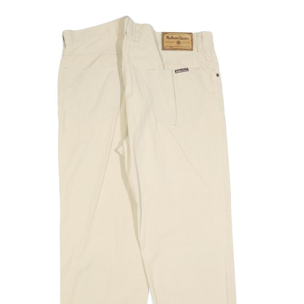 MARLBORO Mens Regular Beige Cotton Blend Trousers W38 L30 Button Closure Classic