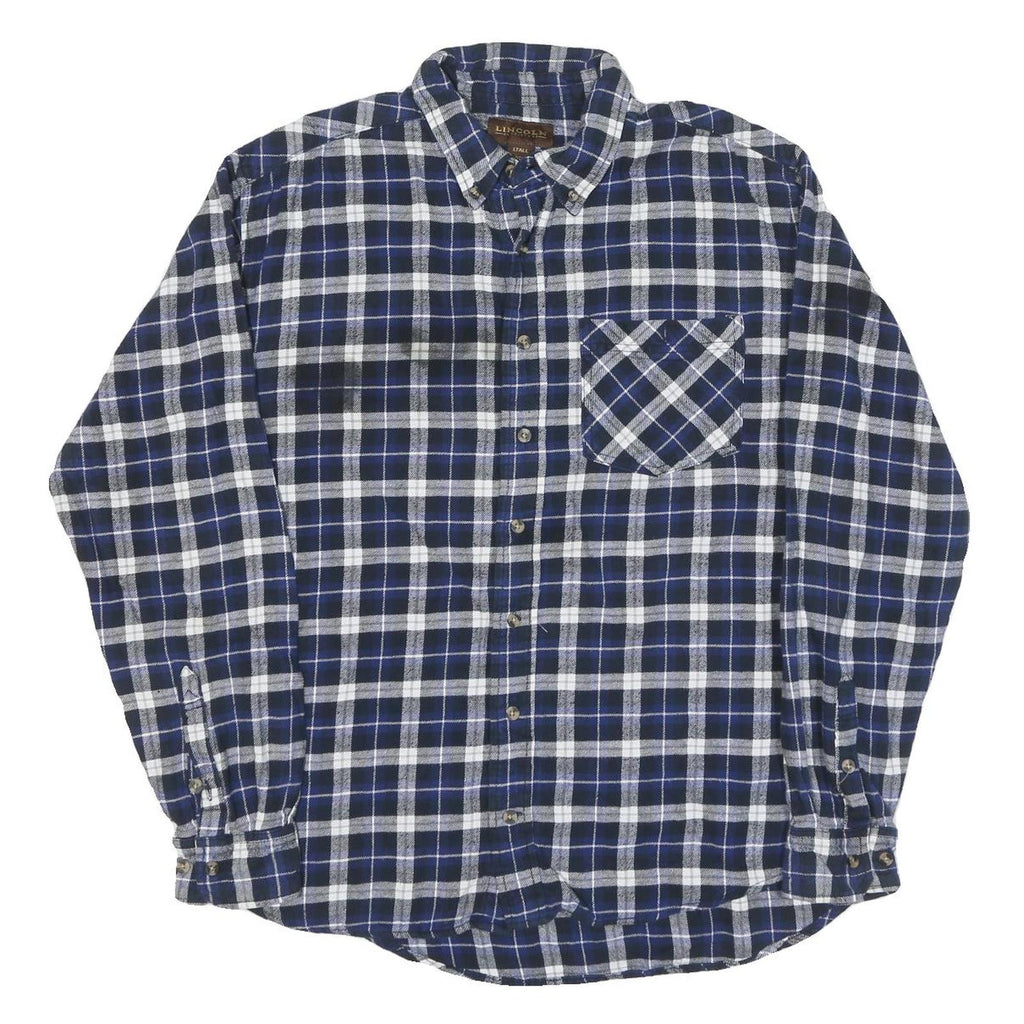 LINCOLN Mens Blue & White Check Shirt L Long Sleeve Cotton Blend Casual