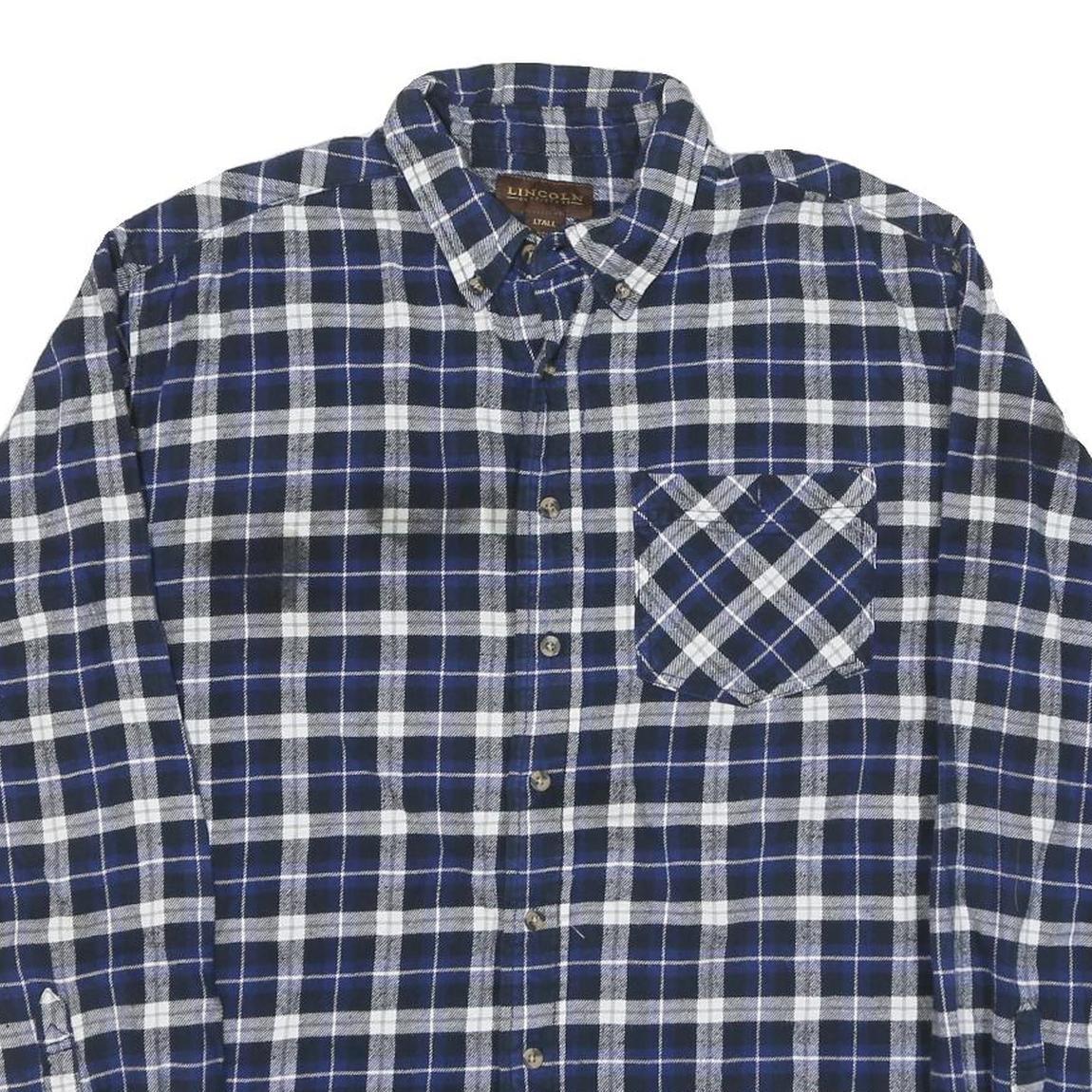 LINCOLN Mens Blue & White Check Shirt L Long Sleeve Cotton Blend Casual