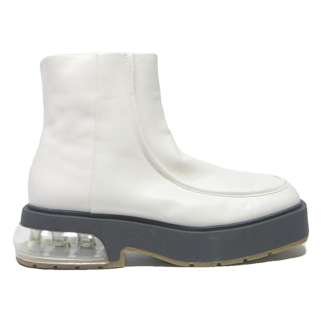 CHARLES & KEITH Womens White Leather Ankle Boots UK 5 Chunky Sole Fashion