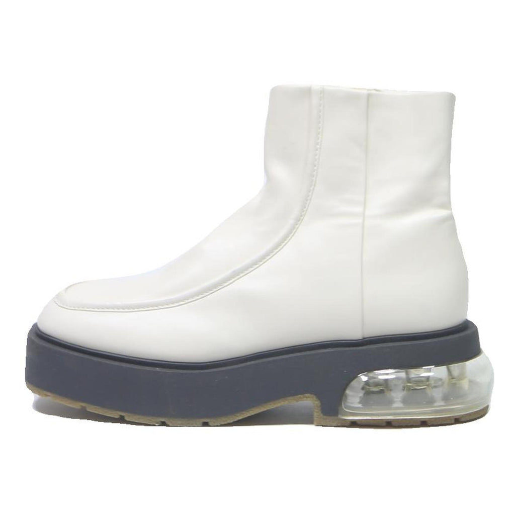 CHARLES & KEITH Womens White Leather Ankle Boots UK 5 Chunky Sole Fashion