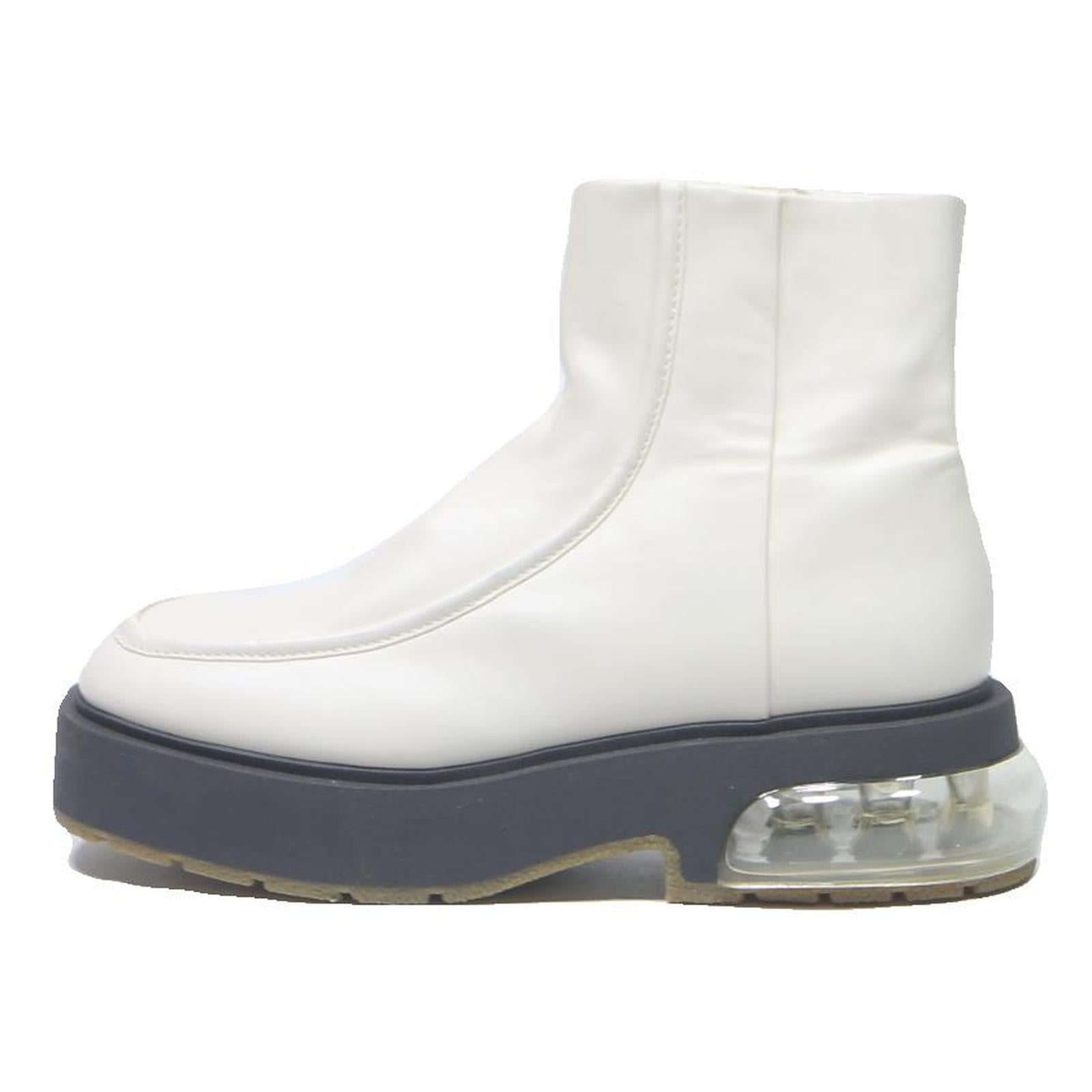 CHARLES & KEITH Womens White Leather Ankle Boots UK 5 Chunky Sole Fashion