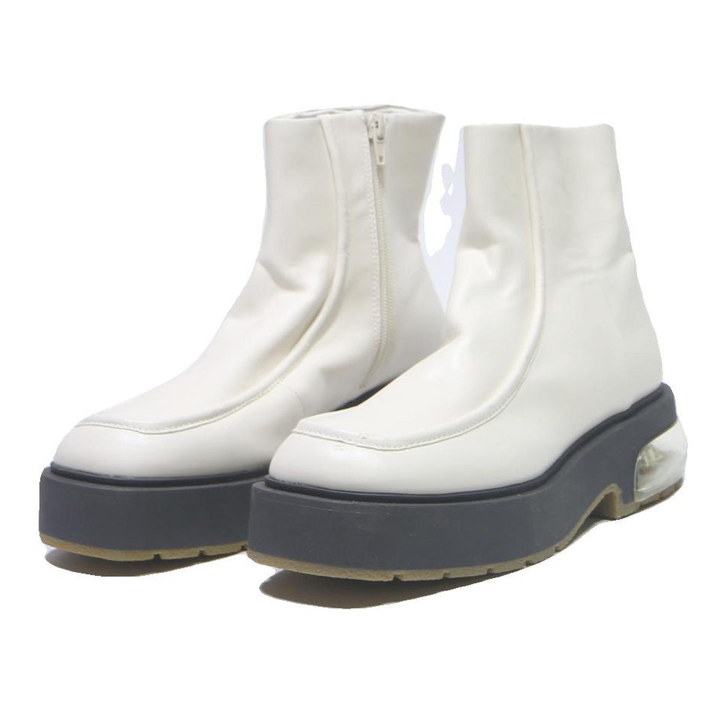 CHARLES & KEITH Womens White Leather Ankle Boots UK 5 Chunky Sole Fashion