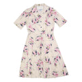 Womens Cream & Pink Floral Day Dress Polyester Blend Short Sleeve Midi Size M