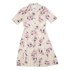 Womens Cream & Pink Floral Day Dress Polyester Blend Short Sleeve Midi Size M