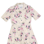Womens Cream & Pink Floral Day Dress Polyester Blend Short Sleeve Midi Size M