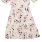 Womens Cream & Pink Floral Day Dress Polyester Blend Short Sleeve Midi Size M