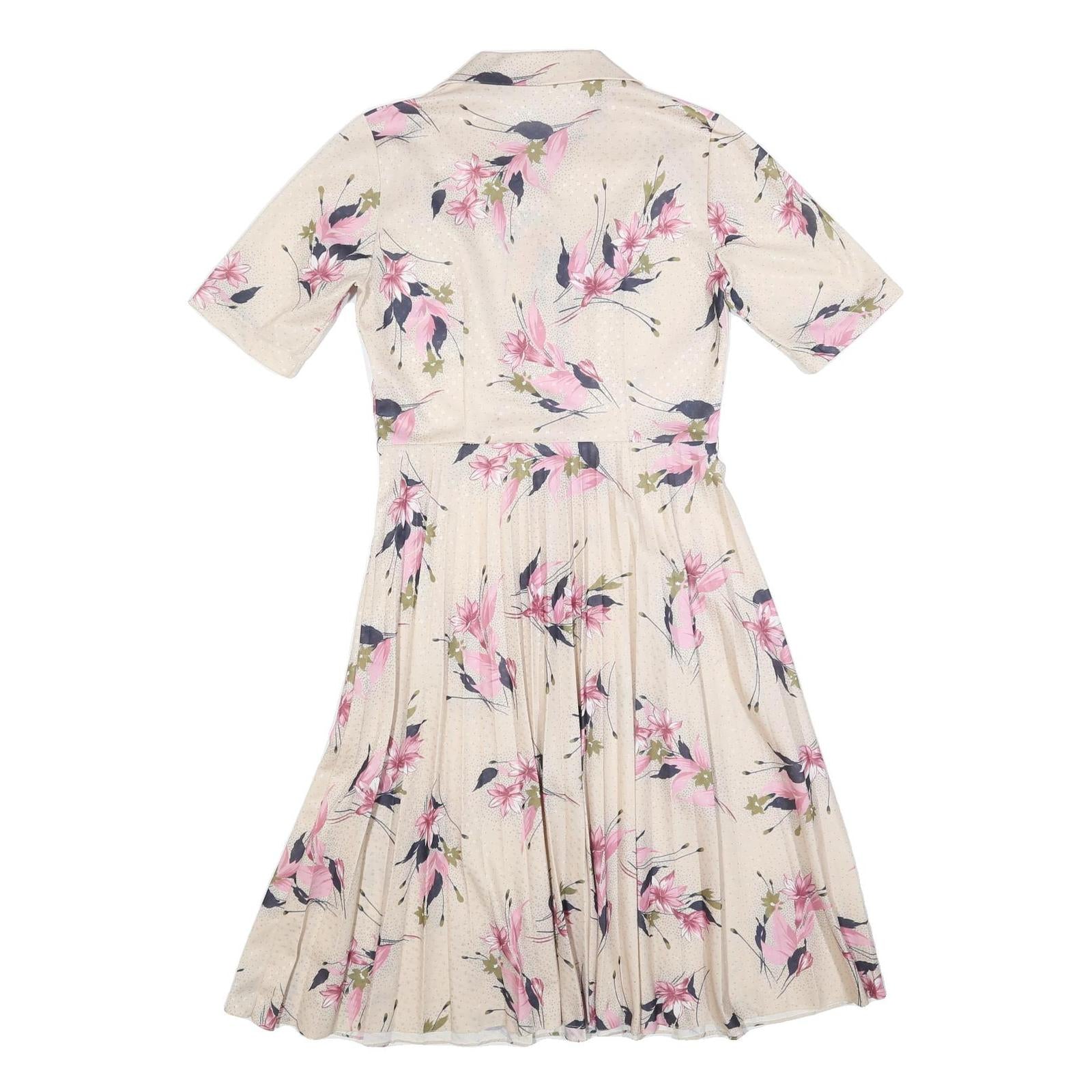 Womens Cream & Pink Floral Day Dress Polyester Blend Short Sleeve Midi Size M