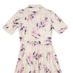 Womens Cream & Pink Floral Day Dress Polyester Blend Short Sleeve Midi Size M