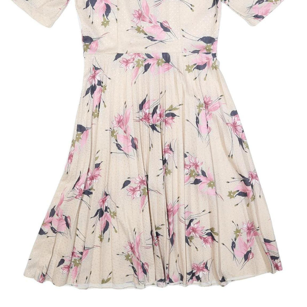 Womens Cream & Pink Floral Day Dress Polyester Blend Short Sleeve Midi Size M