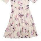 Womens Cream & Pink Floral Day Dress Polyester Blend Short Sleeve Midi Size M